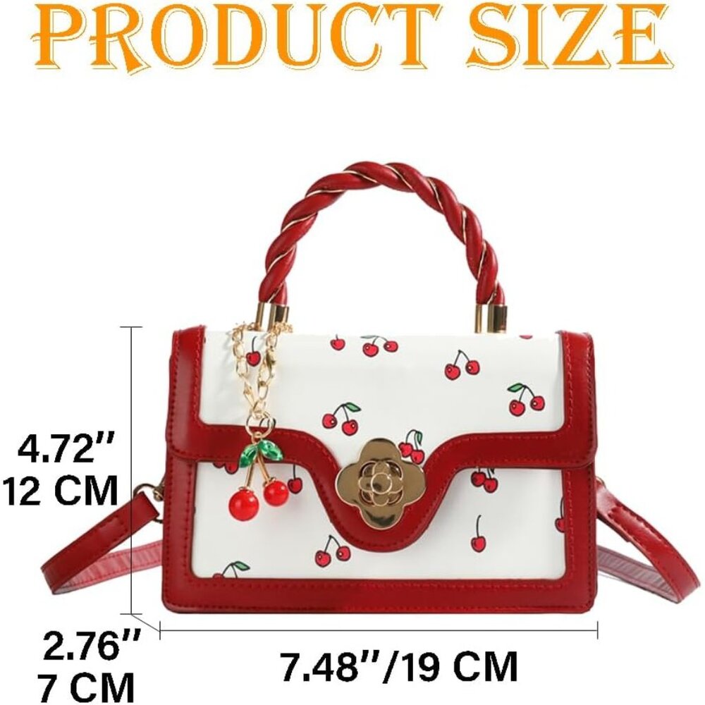 Adorable Cherry Handbag - Compact Vegan Leather Satchel with Adjustable Strap - Picture 5 of 6